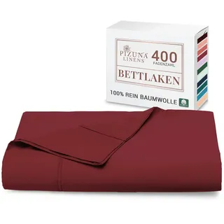 Pizuna Bettlaken ohne Gummizug Baumwolle 180x280 cm Rio-Rot, 400 Fadenzahl 100% Langstapel Baumwolle Bettlaken, Satinbindung Flachlaken Mit stilvollem 5 cm Saum