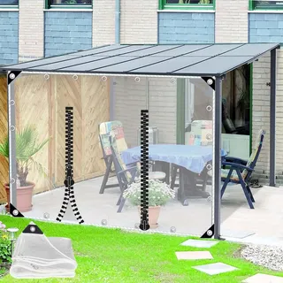 Transparente PVC Plane Seitenteil Mit Reissverschluss Tür,Outdoor Durchsichtige Plane Vorhänge,Pergola Terrasse Veranda Carport Pavillon wasserdichte Abdeckplanen Mit Ösen,L×H-3 * 2.2m(9.8 * 7.2ft)