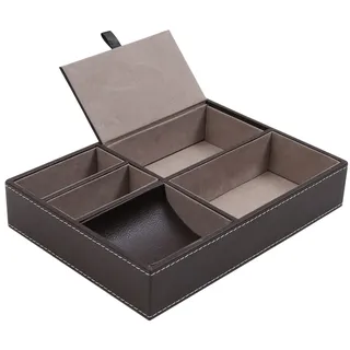 Belle Vous Ablage Tablett Braun Kunstleder 5 Fächer Schlüssel Ablage – Herren Organizer Ablage Schreibtisch, Accessoires Herren für Handy, Münzen, Schmuck, Schlüssel, Uhr – Nachttisch Organizer