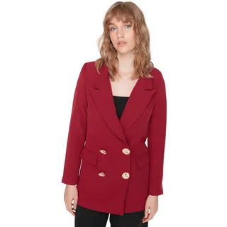 Trendyol Women's Damen Regular Zweireihig Plain Webstoff Blazer Coat, Burgundy, 34