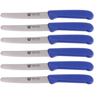 GRÄWE Tafelmesser 6 Stück, Messerset zum Schneiden, 6er Pack Brötchenmesser, Frühstücksmesser mit einseitigem Wellenschliff, Brotmesser, scharfe Messer für Brotzeit, 21 cm - Blau