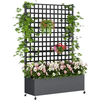 Hochbeet mit Sichtschutz 33cm tief | Metall Pflanzkasten mit Rankgitter & Rollen, wetterfest rostfrei, freistehend für Blumen, Kletterpflanzen, Tomaten, Garten Balkon Terrasse Privatsphäre