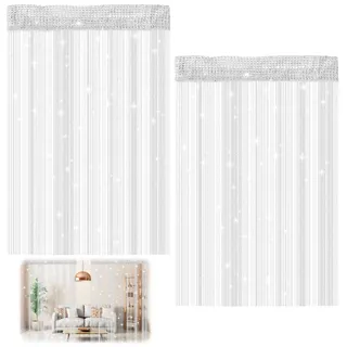 DAWRIS 2 Stück Fadenvorhang Set, 100 X 200 cm Fadenvorhang Glitzer Silbergrau Fliegenvorhang Balkontür Kürzbar Türvorhang Fransenvorhang für Hochzeit, Café, Restaurant, Türen, Fenster