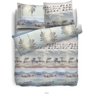HnL Baumwolle Bettwäsche Strand Feeling Dya 135x200 + 80x80 cm Blau - Royalblau