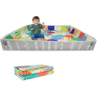 Infantino Faltbare Weiche Spielmatte, Sehr Groß, Leicht Transportierbar, Baby Spielzeug, Klappbare Seiten, Rutschfest Spieldecke für Babys und Kleinkinder, Mehrfarbige Muster