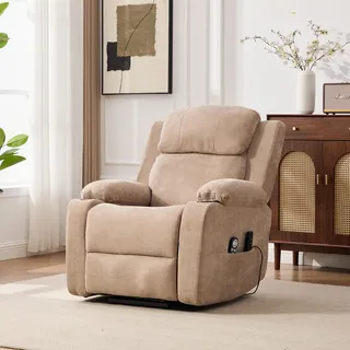 okwish Relaxsessel Loungesessel mit Massage- und Wärmefunktion Posterstuhl mit verstellbarer Rückenlehne und Fußstütze Sessel mit Getränkehalter und seitliche Aufbewahrungstaschen Taupe - Taupe