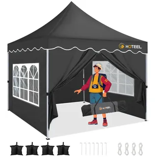 HOTEEL Faltpavillon 3x3 wasserdicht stabil mit 4 Seitenwänden,Pavillon UV 50+,Gartenpavillon 3x3 verdicktem Rahmen,einfach aufstellbarer,Partyzelt für Hochzeiten,Partys,Terrasse (Schwarz)