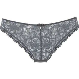Tanga LASCANA "Nikoletta", Damen, Gr. 44/46, grau (graphit), Spitze, Obermaterial: 88% Polyamid, 12% Elasthan, Unterhosen Tanga, mit feiner Zierschleife und Accessoire in Perlenoptik, Topseller