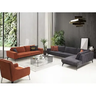 Wohnzimmer Set Grau-Orange Couchgarnitur  JVmoebel - Orange