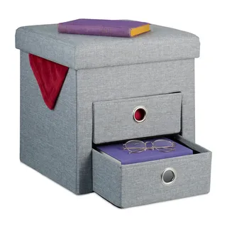Relaxdays Sitzhocker , Grau , Textil, Holzwerkstoff , 37x39x37 cm , Wohnzimmer, Sessel, Hocker & Hockerbänke, Sitzhocker