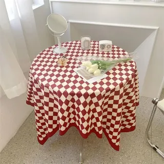 Schachbrett-Tischdecke, Vintage-Gitter, einfache, praktische Tischdecke für rechteckige, runde, kaffeerote 100 x 150 cm