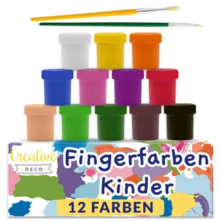 Creative Deco Fingerfarben Kinder Ungiftig Bastel-Farbe Plakat-Farbe Set | 20 ml x 12 Mehrfarbige Becher | 12 Grundfarben | Finger-malfarben Perfekt für Anfänger Studenten Künstler