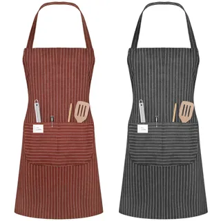 Vicloon Schürze, Kochschürze mit Zwei Taschen und Verstellbarem Nackenband, aus Baumwoll-und Leinenstoff, Machine-Washable, Latzschürze für Küche, Kochen, Backen