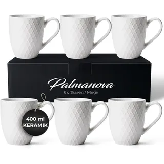 MIAMIO – 6 x 400 ml – Kaffeetassen Set/Becher – Moderne Keramik Tasse Matt – Kaffeetasse groß – Palmanova Kollektion (Weiß)