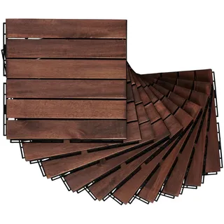 casa.pro Klickfliesen-Set 10 Tlg. Alliste , Braun , Holz , 30x1.9x30 cm , Teppiche und Böden, Terrassenböden & Balkonböden, Terrassenfliesen
