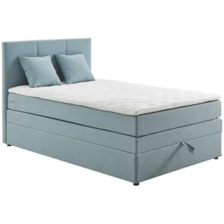 Welnova Boxspringbett , Hellblau , Textil , H4 , 90x200 cm , Bettkasten, gepolstertes Kopfteil, Stoffauswahl, in verschiedenen Größen erhältlich , Schlafzimmer, Betten, Boxspringbetten