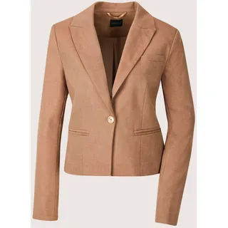 Jackenblazer MADELEINE "Blazer Kurzblazer mit Ein-Knopf-Verschluss", Damen, Gr. 38, braun (mandel), Obermaterial: 64% Polyester PES. 34% Viskose CV. 2% Elasthan EL., Modern, gerade, Blazer Jackenblazer, Ärmelschlitz