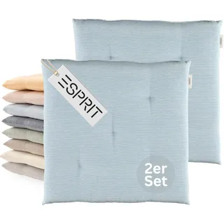 Esprit 2er Set Sitzkissen Stuhl 40x40cm Hellblau - Bequeme Stuhlkissen für Esszimmer & Küche - waschbar bis 30°C - Öko-Tex - Sitzauflage für Gartenmöbel, Sitzpolster, Bank, Bürostuhl & Boden