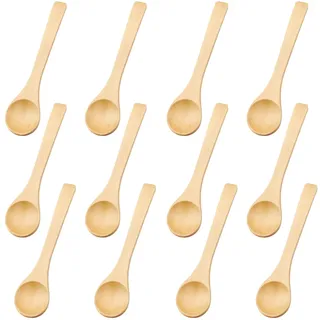 oupados 12 Stück Kleine Holzlöffel Runder Kochlöffel Mini Löffel aus Holz, 13x3CM Runde Holz Kinder Löffel für Gewürze, Honig, Salz, Kaffee, Eiscreme, Senf, Zucker
