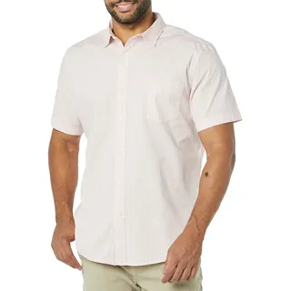 Amazon Essentials Herren Kurzarm-Hemd aus Stretch-Popeline (in Übergrößen erhältlich), Rosa Weiß Doppelstreifen, XL