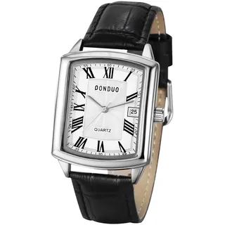 OIDEA Herren Uhren Leder Rechteckig: Weiß Armbanduhr Analog Quarz Herrenuhr Datum Kalender Uhr Römische Ziffern Geschäfts Beiläufige Wasserdicht mit Leder Armband Geschenk für Männer