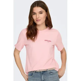 Kurzarmshirt ONLY "ONLLUCY MONJA SS TOP JRS NOOS", Damen, Gr. M, rosy touch detail:strawberry, Jersey, Obermaterial: 100% Baumwolle, bedruckt, regular fit normal, Rundhals, Shirts Kurzarmshirt, Topseller