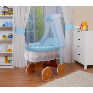 WALDIN Baby Stubenwagen-Set mit Ausstattung,XXL, Bollerwagen, komplett,blau/weiss,Gestell/Räder lackiert - Blau