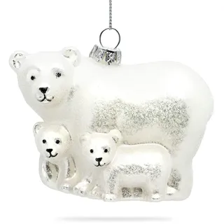 SIKORA Eisbär Familie besondere Weihnachtskugel Glas Christbaumschmuck Deko Figur Weihnachten Anhänger Ornament - Trend Line - BS465