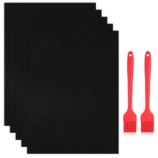 BNGXR 5 Set 60x40cm Grillmatte für Gasgrill, BBQ Grillmatten, Antihaft Grillmatten aus Teflon, leicht zu Reinigen und Wiederverwendbar, Hitzebeständig mit 2 Pinsel für Gasgrill, Holzkohlegrill