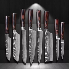 Damaszener Muster Edelstahl-Messerset, 8-teiliges Küchenmesserset mit Box