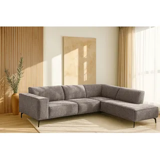 Home Affaire PLACES OF STYLE Ecksofa »Lorcan, Breite 275 cm, weiches Sitzgefühl« Massivholz- oder Metallfüße, Lederoptik, Struktur, Chenille, Boucle, braun,