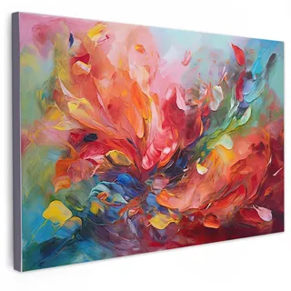 MuchoWow Leinwandbild Ölgemälde - Kunst - Abstrakt - Farbenfroh XXL 150x100 cm , Altrosa , Textil , Kiefer , Rechteckig , 150x100 cm , FSC 100% , gerahmt , Bilder & Rahmen, Bilder, Leinwandbilder