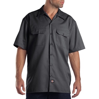 Dickies Herren-Arbeitsshirt, kurzärmlig, Button-Down-Hemd, Grau, Größe XXL