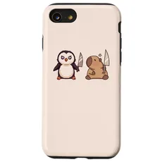 Hülle für iPhone SE (2020) / 7 / 8 Pinguin und Capybara mit Messer