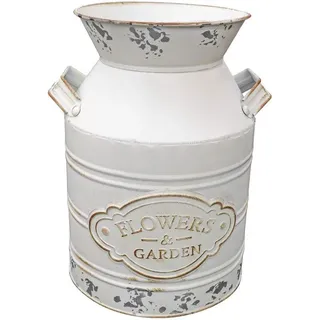 Rustikaler Gartentopf aus Gepanzertem Metall Shabby Chic Blumenkorb mit Griff für Küche und Gartendekoration - Groß, 25 cm Höhe - Weiß