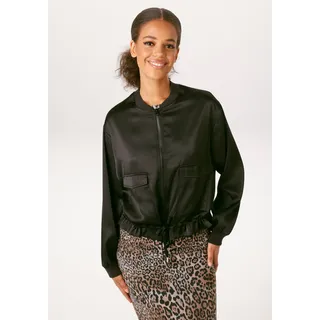 Blouson ANISTON CASUAL, Damen, Gr. 46, schwarz, Crêpe;Satin, Obermaterial: 100% Polyester, Crinkleoptik, leicht glänzend, unifarben, lässig geschnitten taillenbedeckt, Rippbündchen, Jacken Blouson, mit Tunnelzug im Saum - NEUE KOLLEKTION