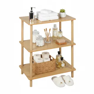Relaxdays Standregal, HxBxT: 79 x 60 x 40 cm, 3 Ablagen, MDF & Bambus, Beistellregal für Bad, Wohnzimmer, Küche, Natur