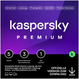 Kaspersky Lab Premium & VPN 2026 ESD 5 Geräte 1 Jahr DE Win Android iOS