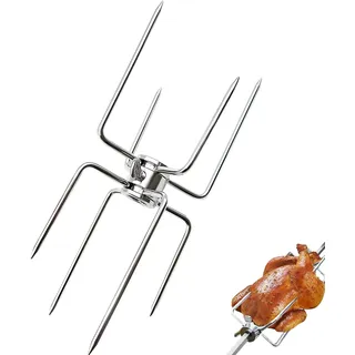 MIPIACE Fleischklammer für Drehspieß 18.5 x 10.5cm Fleischnadel mit Feststellschraube Edelstahl Fleischklammer Doppelt Universal Fleischnadel für Hähnchen BBQ Fleischnadeln für Grillparty im Freien