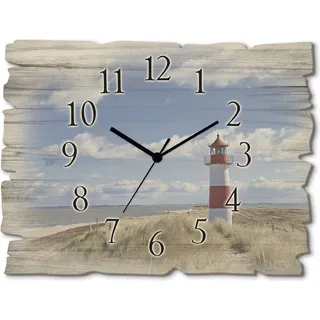 ARTland Holz Wanduhr Quarzuhr - schwarzer Zeiger Leuchtturm Sylt Größe: 40x30 cm - Blau