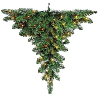 Hängender künstlicher Weihnachtsbaum Sirius 120cm mit LED Beleuchtung, Tannenbaum Christbaum Kunstbaum Dekobaum mit Metallständer