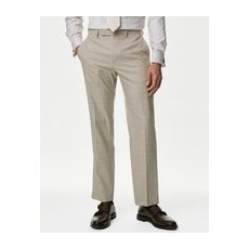 Mens M&S Collection Regular Fit Check Stretch Suit Trousers - Neutral, Neutral - 36-REG