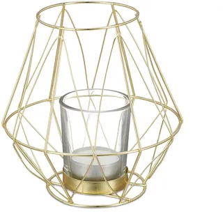 Relaxdays Teelichthalter Geometrisch Metall Gold
