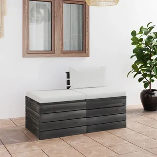 Möbel 2-tlg. Garten-Sofagarnitur aus Paletten mit Kissen Kiefernholz - Terrassenmöbel 3061673 - Creme