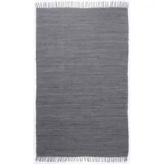 THEKO Dhurry | Fleckerl | Flachgewebe-Teppich aus 100% Baumwolle; handgewebt, waschbar, beidseitig verwendbar | 90 x 160 cm; Anthrazit | Happy Cotton