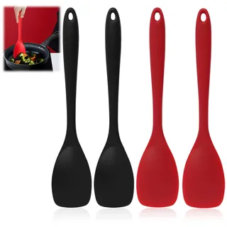 4 Rühr Kochlöffel, Kunststoff Rührlöffel 27,5 cm, ergonomischer Griff, ideal für Antihaftkochgeschirr, spülmaschinengeeignetes Kochzubehör, Cooking Spoon, Silikon Löffel