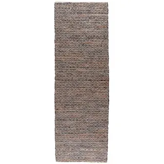 Homescapes Lederteppich-Läufer gewebt mit Rautenmuster 66/200 cm , Braun , Leder , Rechteckig , 66x200 cm , Teppiche und Böden, Teppiche, Teppichläufer, Läufer