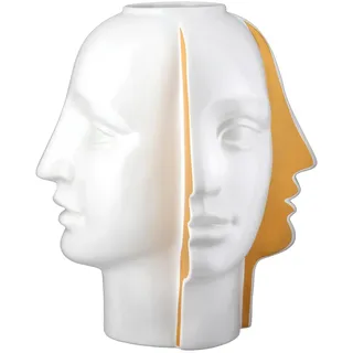 GILDE Vase Facial - Keramik - Weiß - Höhe 28cm x Ø 23cm - Gesicht Design - 3D-Optik - wasserdichte Blumenvase