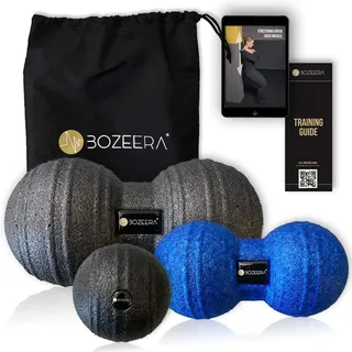 [FASZIEN DUOBALL 12cm, Faszienmassageset 8cm & 12cm] Duoball-Faszien-Massage-Bälle-Set Inkl. GRATIS Videoanleitung, Poster & Tasche – BOZEERA©: Premium Set