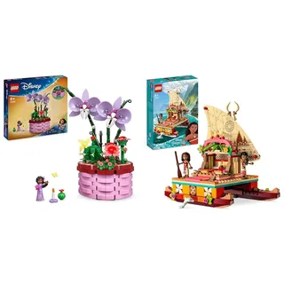 LEGO ǀ Disney Encanto Isabelas Blumentopf & Disney Princess Vaianas Katamaran Spielzeug Boot mit Vaiana und Sina Prinzessinnen Mini-Puppen & Delfin-Figur für Mädchen und Jungen 43210